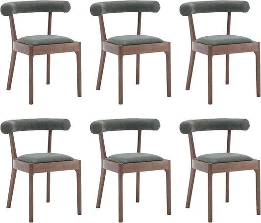 Kmax Dining Room Chairs Mid-Century Modern PU Kitchen Chairs with Natural Walnut Finished Frame, PU Curved Back, Set of 6, Green
