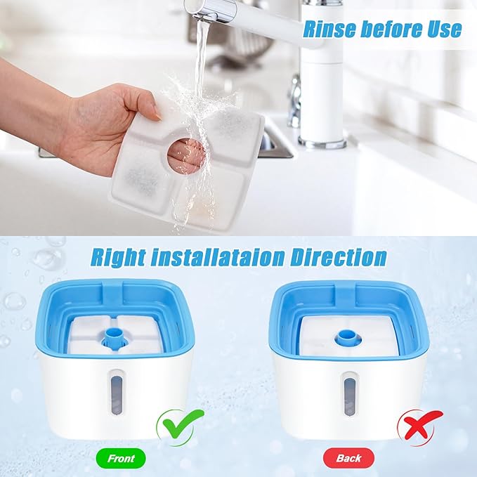 Cat Water Fountain Filter Replacement, 16 Pack Cat Fountain Filters Compatible with Top Square 84oz/2.5L Automatic Pet Fountain Dog Water Dispenser, 3 Filtration System Replacement Pet Filters