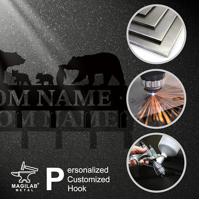 Personalized Custom Name Bear Key Wall Hooks,Metal Bear Keys Clothes Hooks,Metal Bear Wall Home Storage Decorative,For Front Door, Hallway, Kitchen, Bedroom,Keys,Hats (Style J)