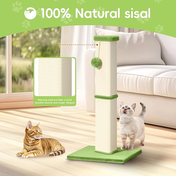 Cat Scratching Post, 32 Inch Tall Scratching Post for Indoor with 5 Inch Diameter Posts and Ball Cat Scratcher for Medium and Large Cats