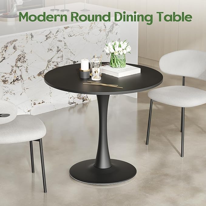 Stary 31.5" Small Round Dining Tulip Table Seats Up to 2-4 People,Wood Tabletop with Metal Pedestal Base