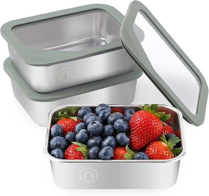 Meal Prep Containers, 3Pack 40oz/1200ml Glass Food Storage Containers with Leak Proof Airtight Lids, Stainless Steel Bento Lunch Boxes, Kitchen Storage for Oven, Freezer, Dishwasher (Set of B)