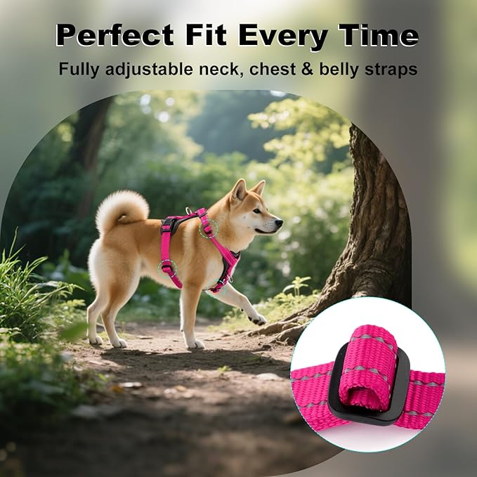 Plutus Pet Adjustable No Pull Dog Harness with Leather Accents, Heavy Duty Reflective Nylon Vest for Training, Hiking, Easy Walk Harness for Small, Medium, Large Dogs (Hot Pink, S)