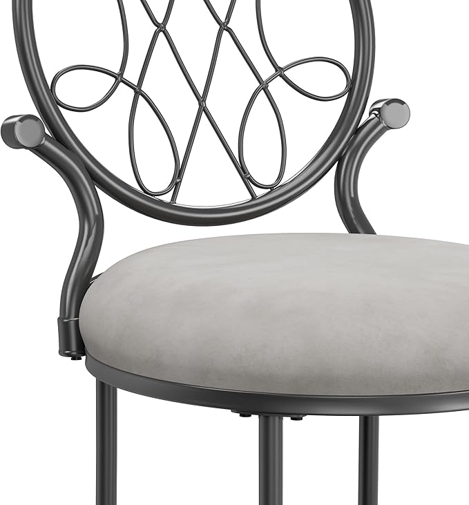 Hillsdale O'Malley Vanity Stool with Spiral Pattern Design, Metallic Gray Fabric
