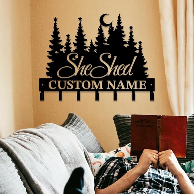 Personalized She Shed Keys Hooks,Custom Name Metal She Shed Art Keys Hooks,Metal She Shed Lover Wall Home Storage Decorative Keys Hooks,Key Holder Hooks for Wall (Style I)