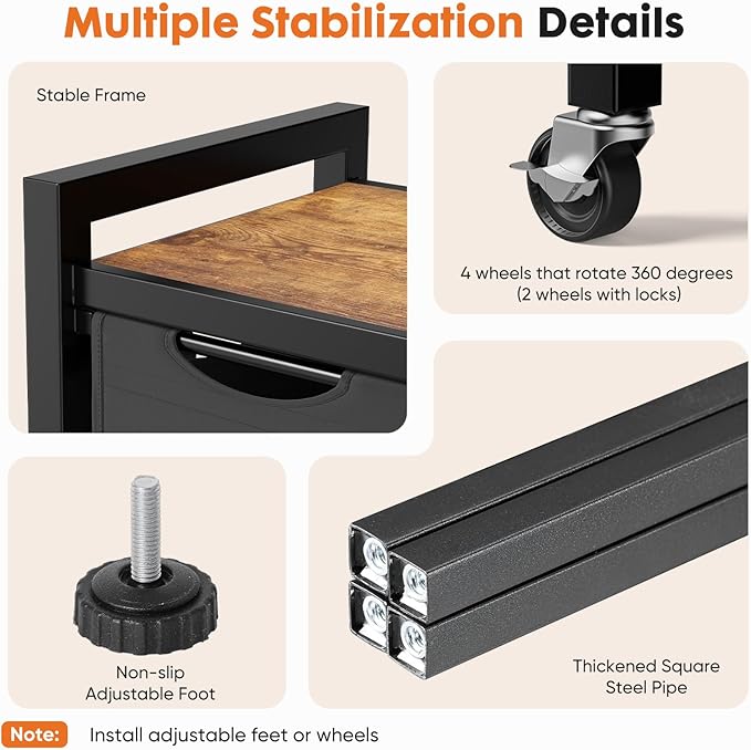 Sweetcrispy Laundry Hamper with 1 Pull-Out Removable Sorter Bags, Movable Wheels, Freestanding Clothes Basket Organizer in Bathroom, 1 × 18.3Gal (69L) Capacity, Rustic Brown and Black