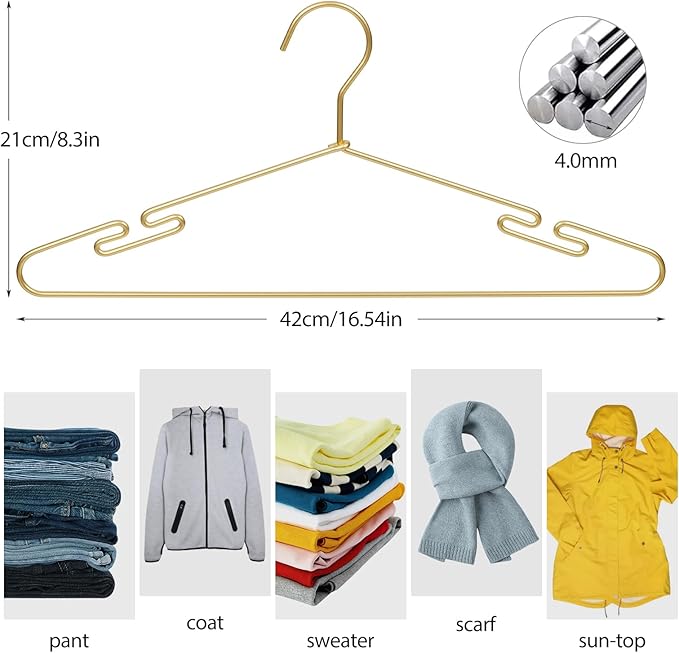 VWV 20 Pack Gold Aluminum Hangers, 16.5 Inch Smooth and Durable Metal Shirt Dress Hanger, Lightweight and Sturdy Metal Hanger, Suit Jacket Dress Hangers