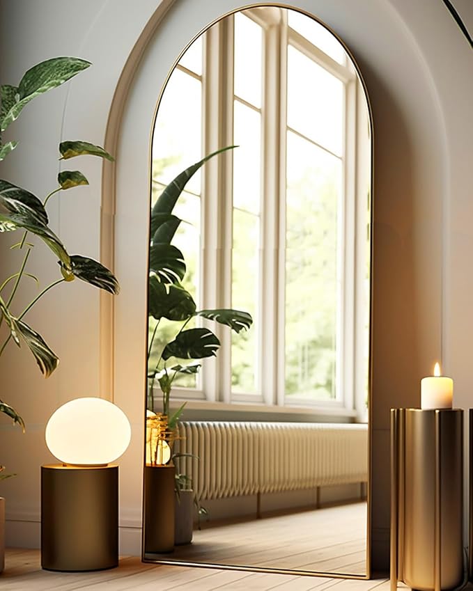 27x71 inches Arched Full Length Mirror, Oversized Gold Floor Mirror, Wall Mounted Mirror for Bedroom, Aluminum Frame, Modern Design, Home Decor