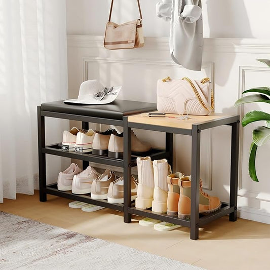 Shoe Bench,Shoe Organizer，Holds Up to 570 lb，12 x 30.7 x 17.3Inches，3-Tier Shoe Storage Bench,Entryway Bench with Cushioned Seats,for Shoe Rack in The Bathroom,Entryway,Bedroom,Living Room