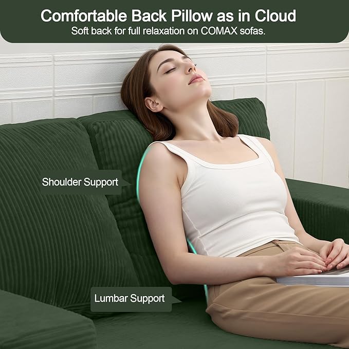 COMAX Convertible Sofa Bed Queen, Folding Fold Out Couch Bed, Floor Futon Couch Corduroy Sleeper Mattress with Back Pillows, Boneless Sofa Comfy Lounge Loveseat for Living Room Bedroom, Green