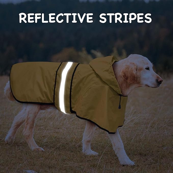 Dog Raincoat - Reflective Dog Rain Jacket with Hoodie Lightweight Waterproof Rain Coat for Small Medium Large Dogs (Medium, Yellow)