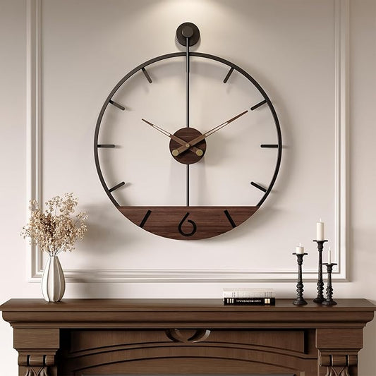 Cuspin Large Wall Clock 30 Inch Modern Farmhouse Wall Clock Battery Operated for Living Room Decor, Walnut Wood Dial with Black Metal Frame, Silent Non Ticking Clocks for Kitchen, Office, Bedroom