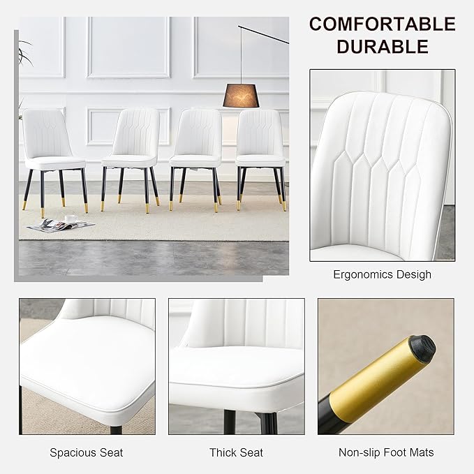 Dining Chairs Set of 4，Modern Dining Chairs, Equipped with PU Leather Backrest Cushions and Metal Legs, Suitable for Restaurants, Kitchens, and Dining Room Chairs