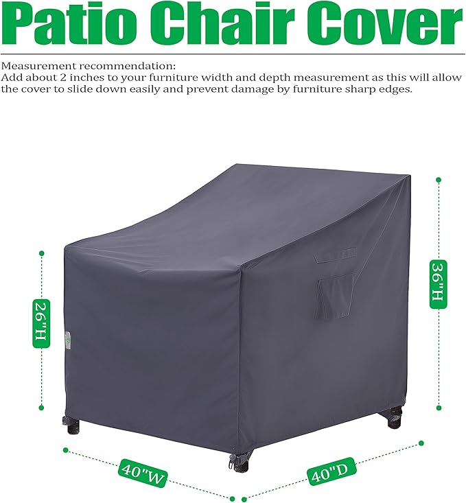 F&J Outdoors Patio Chair Covers, Heavy Duty Waterproof UV Resistant Outdoor Large Deep Seat Lounge Chair Club Chair Cover, Grey, 2Pack, 40" W x 40" D x 36" H