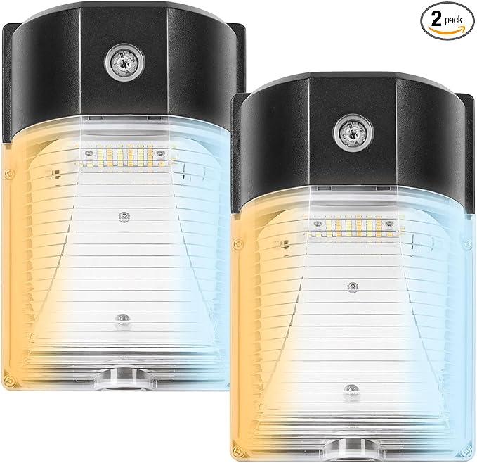 CINOTON 26W LED Wall Pack Light with Dusk to Dawn Sensor, 3CCT 3000K/4000K/5000K, 26W/18W/13W Switchable, [100-277Vac] IP65 Waterproof Outdoor Security Flood Lighting for Garage Warehouse 2 Pack