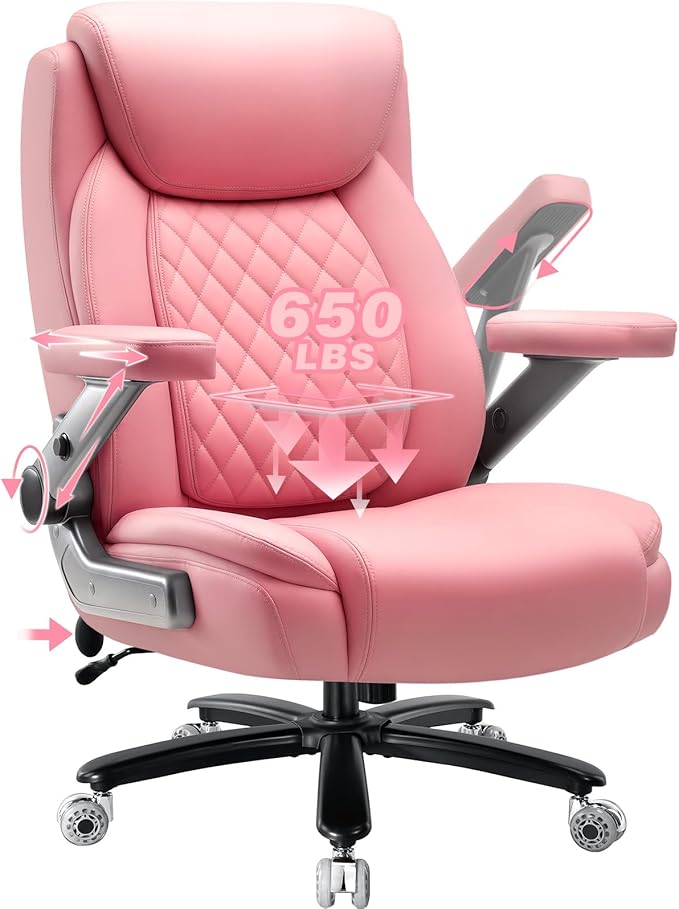 650LBS Big and Tall Office Chair with 5D Flip Arms and Thick Pocket Spring Cushion, Extra Wide Heavy Duty Office Chair with Adjustable Lumbar Support, Large High Back Computer Chair Dual Rubber Wheel