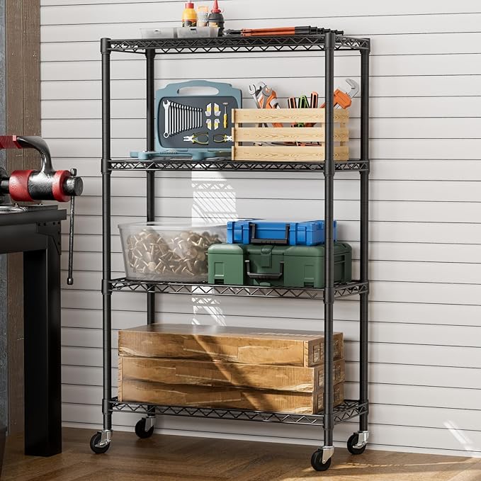 SINGAYE 4 Garage Heavy Duty Shelving Unit Kitchen Pantry Close Home Organizers and Storage Bathroom Shelf Laundry Room Organization Industrial Book Metal Wire Adjustable Shelves