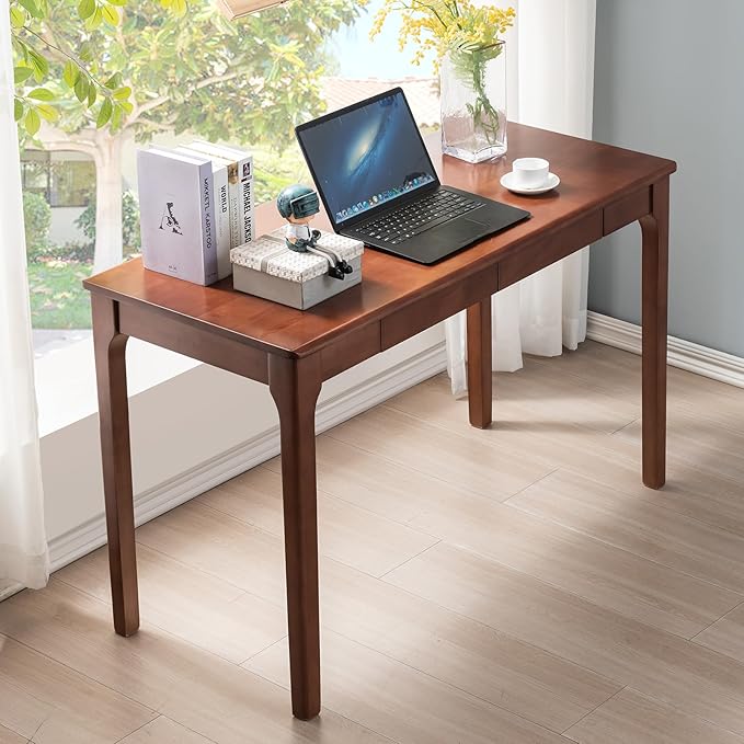 Solid Wood Desk with Drawers, Small Computer Desk for Small Spaces, Gaming Study Home Office Desks for Work, Student PC Desk for Bedroom, Escritorios para Cuartos (Cherry Color, 47inch)