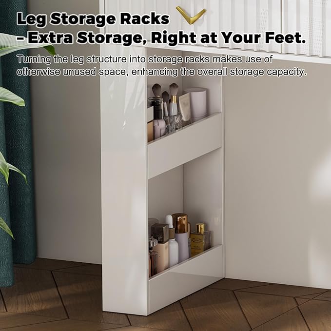 57“Makeup Vanity Desk with Mirror and Lights, Vanity Desk with 5 Drawers & Storage Shelves, Vanity Table with Power Outlet, 3 Color Modes & Adjustable Brightness Dressing Table, Bedroom,White