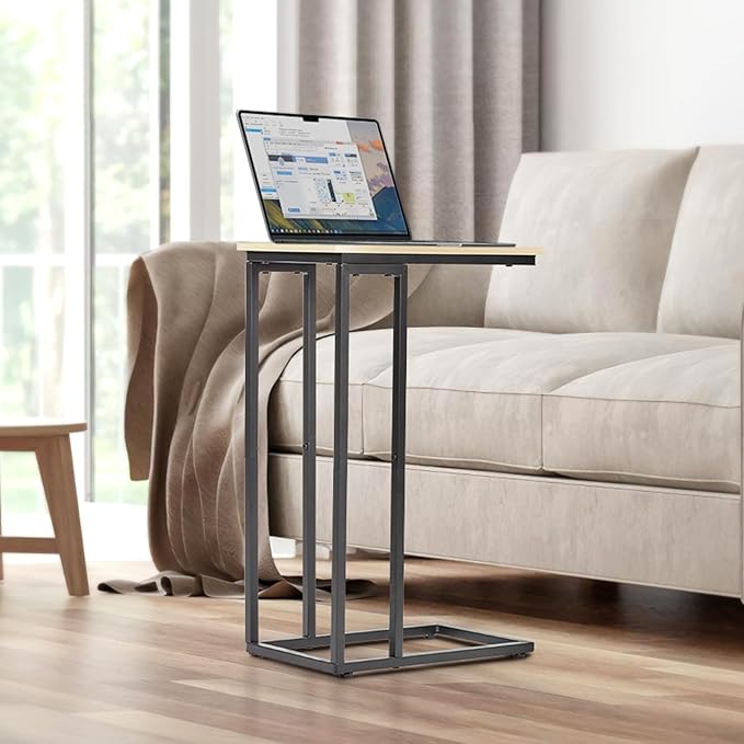 C-Shaped End Table, for Living Room, Bedroom, Small Spaces, TV Tray Couch Side Tables Laptop Table,White