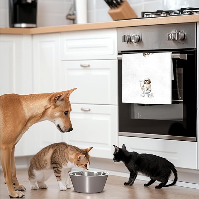 Funny Shih Tzu Dog Hand Towels Set of 2, Gifts for Shih Tzu Dog Owners Lovers, Cute Puppy Pet Decor for Bathroom, Funny Pet Lovers Gifts Toilet Hand Towels for Bathroom Washroom, 16x24In