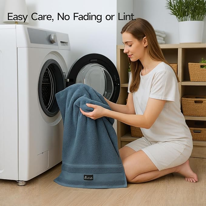 REDKISS Large Bath Towels Set 2 Piece, 100% Cotton, 31x63 in,Heavyweight 760G, Highly Absorbent & Quick Dry, Super Soft Luxury Shower Towels for Bathroom,Hotel Collection - Blue