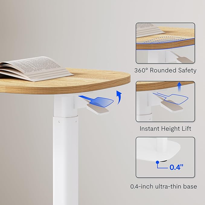 FLEXISPOT Adjustable C Table with Wheels, Mobile Snack Side End Table Sofa Couch Bedside Table Laptop Cart TV Tray Night Stand Small Space Side Table(23.6" W x 13.8" D,Maple)