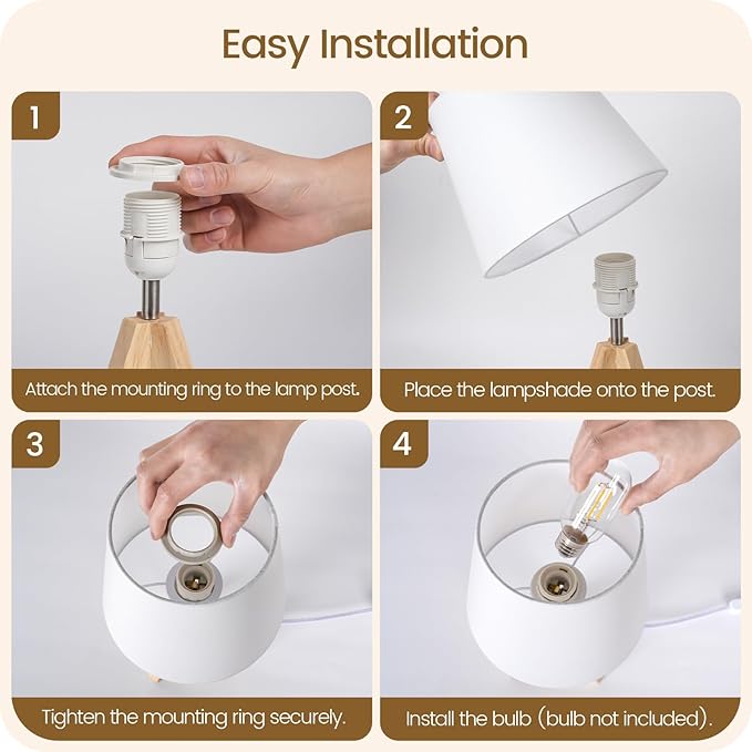 Wood Bedside Lamps Set of 2, Small Tripod Table Lamp, Modern Nightstand Lamp with Fabric Shade, Boho Bedside Wood Desk Lamp for Bedroom, Kids Room, Living Room, Study, White W51TLP205