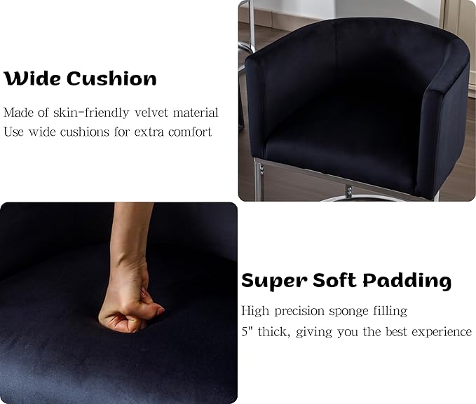 Velvet Dining Chairs Set of 2 Modern Barrel Arm Chairs with Chrome Metal Frame, Upholstered Kitchen Chairs 18.5" Wide Accent Chairs for Living Room Dining Room Restaurant, Black