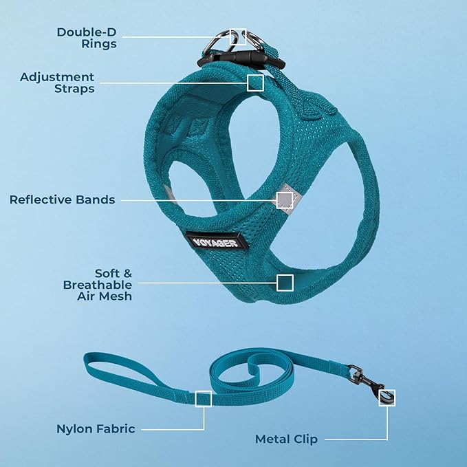 Voyager Step-in Pet Harness - All Weather Mesh, Adjustable Step in Harness for Cats and Dogs by Best Pet Supplies - 307S Turquoise, S