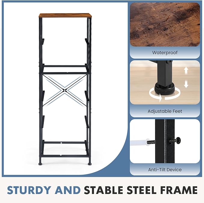 DUMOS Nightstand with 5 Drawers Bedside Table with Removable Fabric Bins Sturdy Steel Frame Wood Top Organizer Furniture for Bedroom Closet Living Room, Brown