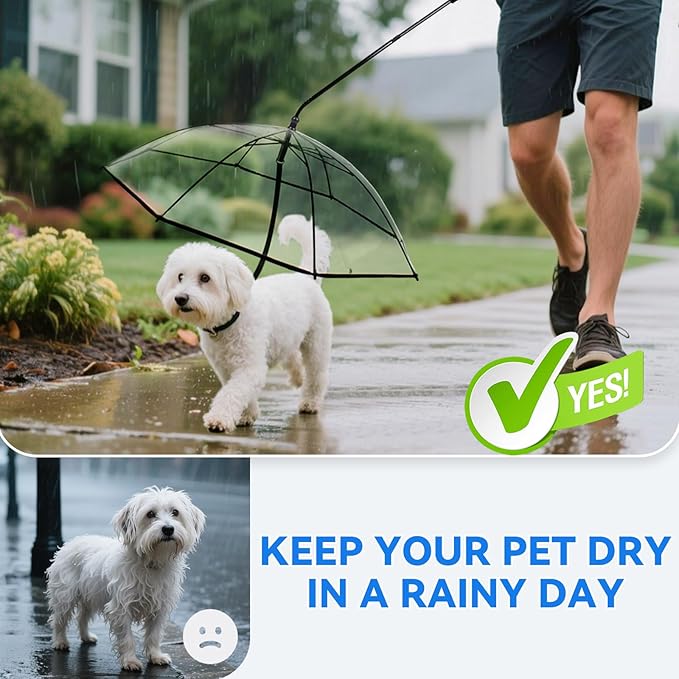 Dog Umbrella for Small Dogs Clear Walking Umbrella with Adjustable Leash
