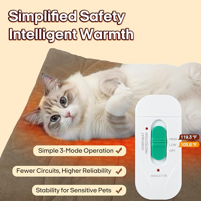 Dog Heating Pad (48"x28") - Waterproof Electric Heated Mat & Pet Bed for Indoor and Outdoor Use, Chew Resistant Cord, Machine Washable Cover with Wheat Pattern Quilting, for Cats and Pets