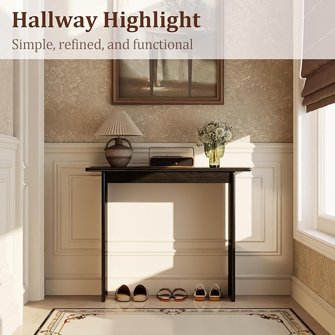 AQIMUELE Wood Console Table for Entryway, Mid Century Modern Console Table, Black Sofa Table for Living Room, Hall Way, Black Color