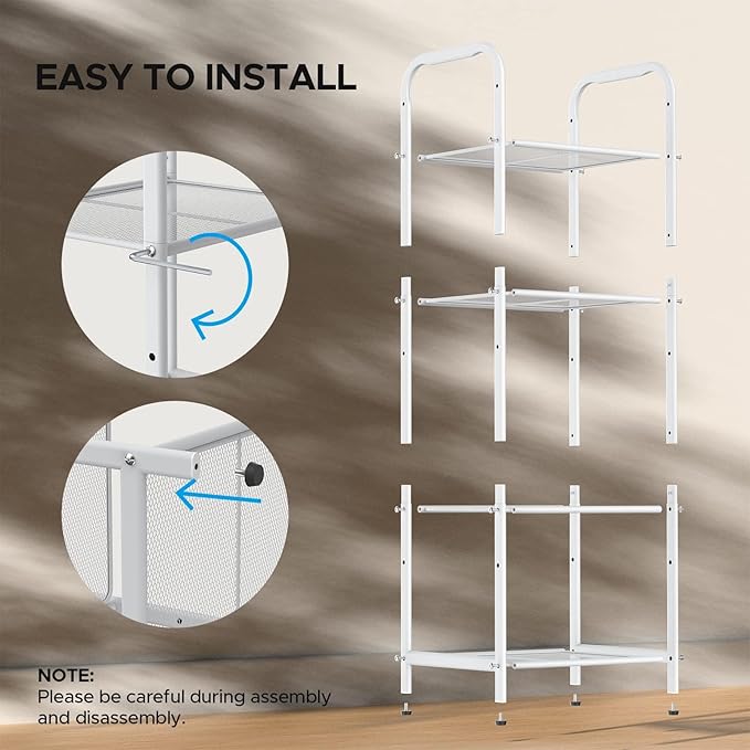 MAX Houser Storage Rack with Shelf,Industrial Style Extendable Plant Stand, Standing Shelf Units for Kitchen, Bathroom, Office,Living Room, Balcony, Kitchen (White, 4 Tier)