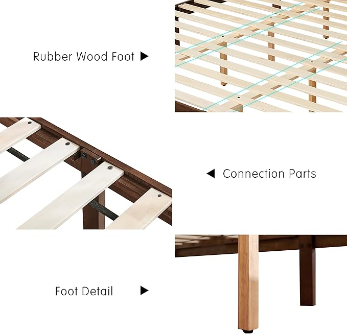 Hokway Wood Queen Bed Frame with Headboard-No Wobble,Noise-Free,Easy Assembly with Precise Holes,12 in Reinforced Center Legs,No Box Spring Needed,Walnut