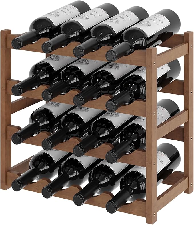 Wine Rack，Bamboo Wine Storage Cabinet Shelf，Countertop Wine Shelf- Freestanding Wine Holder for Kitchen & Pantry (Brown, 4-Tier)