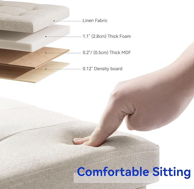 BRIAN & DANY 30 Inches Folding Storage Ottoman Bench, Ottoman with Storage Bench for Bedroom, Living Room, Entryway, Foot Rest with Legs, Beige