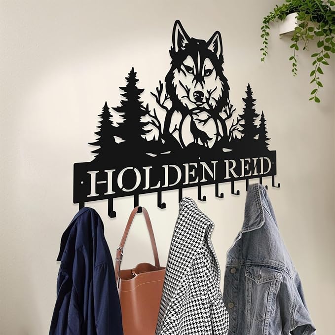 Personalized Key Hooks for Wall,Custom Name Mighty Wolf Key Holder Wall Mounted,Fashion Coat Rack,Metal Key Hanger with Hooks,Key Rack Organizer for Entryway,Hallway,Doorway