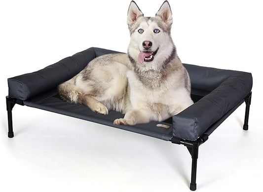K&H Pet Products Bolster Dog Cot, Cooling Indoor Outdoor Elevated Cot Hammock Dog Bed with Removable Washable Bolsters, Washable Mesh Cover, Raised Metal Frame - Large 42 X 30in Charcoal