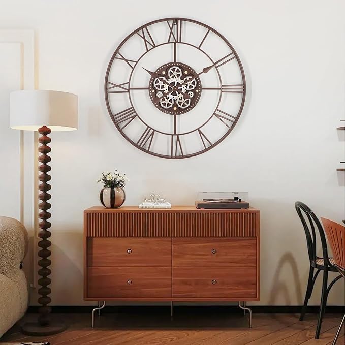 29 Inch Large Wall Clocks for Living Room Decor with Moving Gears,Large Wall Clock Industrial Steampunk,Oversized Metal Analog Wall Clocks for Farmhouse Home Battery Operated