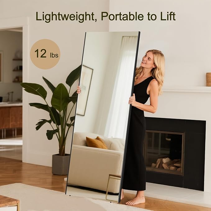 76"x34" Full Length Mirror with Stand, Lightweight & Easy to Move, Free-Standing Mirror for Dressing Room Bedroom, 3-in-1 Usage, Shatterproof Glassless Floor Mirror Kid & Pet Friendly (Black)