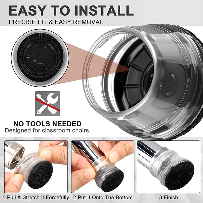 Chunful 32 Pcs Chair Leg Floor Protectors TPE Classroom Chairs & Desks Leg Covers with Quiet Felt Sliders Prevent Floor Scuffs & Scratches Desks Foot Caps Pads Teacher Classroom Supplies (Black)