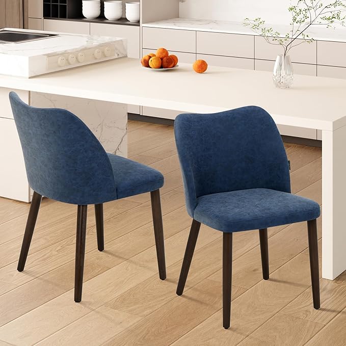 Wooden Dining Chairs Set of 2, Upholstered Kitchen Dining Room Chair, Modern Farmhouse Dinner Chair for Restaurant & Cafe, Blue