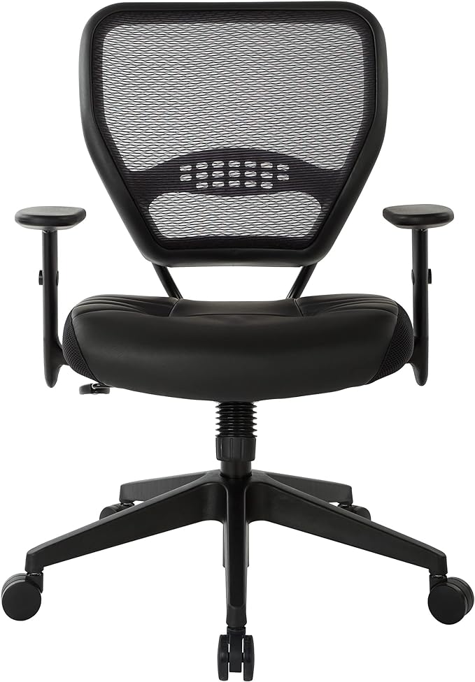Space Seating 57 Series Professional Dark Air Grid Back Manager's Adjustable Office Chair with Built-in Lumbar Support and Padded Seat, Black Bonded Leather