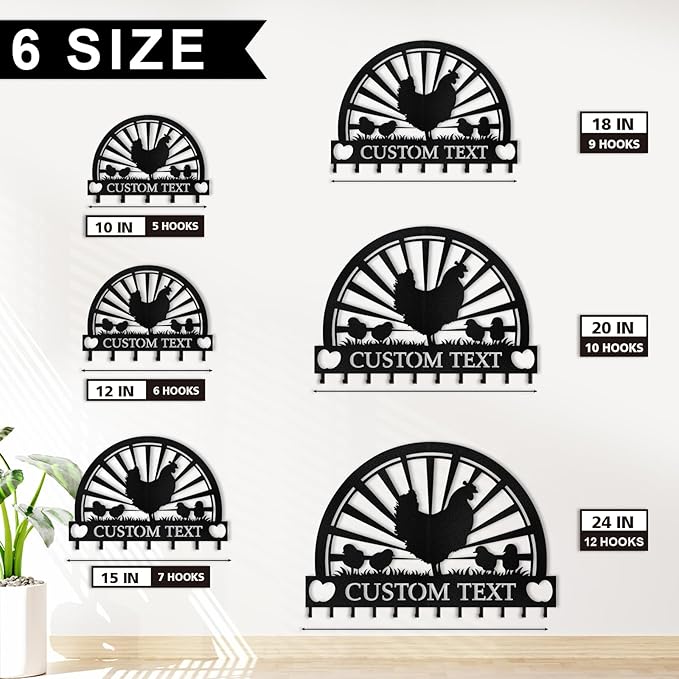 Personalised Metal Key Holder for Wall, Roosters Hens Key Holder Wall Mount, Chicken Wall Art Decor, Key Organizer Hanger for Kitchen Farmhouse Hallway Office, Housewarming Gifts