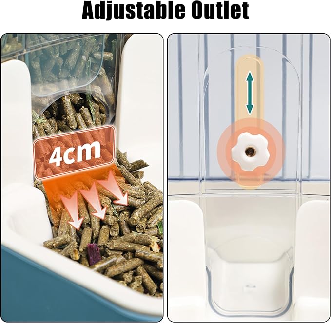 Hanging Automatic Food Dispenser, 27oz Large Capacity Hanging Pet Cage Feeder for Rabbit Bird Chinchilla Hedgehog Guinea Pig Ferret Kitty Puppy (Gray)