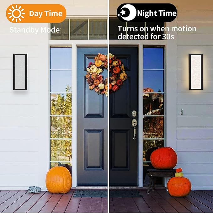 Motion Sensor Outdoor Wall Light LED 20W, Modern Exterior Lighting Fixture with Resin Shade - 16.9" Rectangular Waterproof Porch Wall Light IP65 for Garage, Front Door, Patio