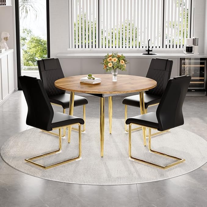 42" Round Dining Table for 4, 54" Oval Dining Table for 6, Extendable Kitchen & Dining Room Table with Metal Legs, Modern Rustic Space-Saving Adjustable Shape Dinner Table, Easy Assembly,Oak