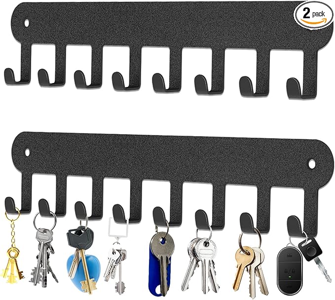 2 Pack Key Holder Wall Mount, Key Holder for Wall,Key Wall Holder, Key Hooks Hanging Keys, Key Hanger Wall Mount with 8 Hooks, Key Rack for Living Room, Kitchen, or Bathroo